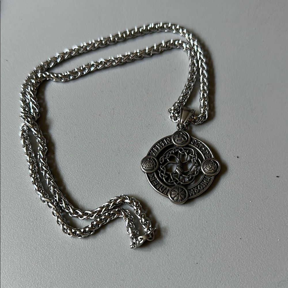 Silver Viking Norse Tree of Life Pendant Necklace